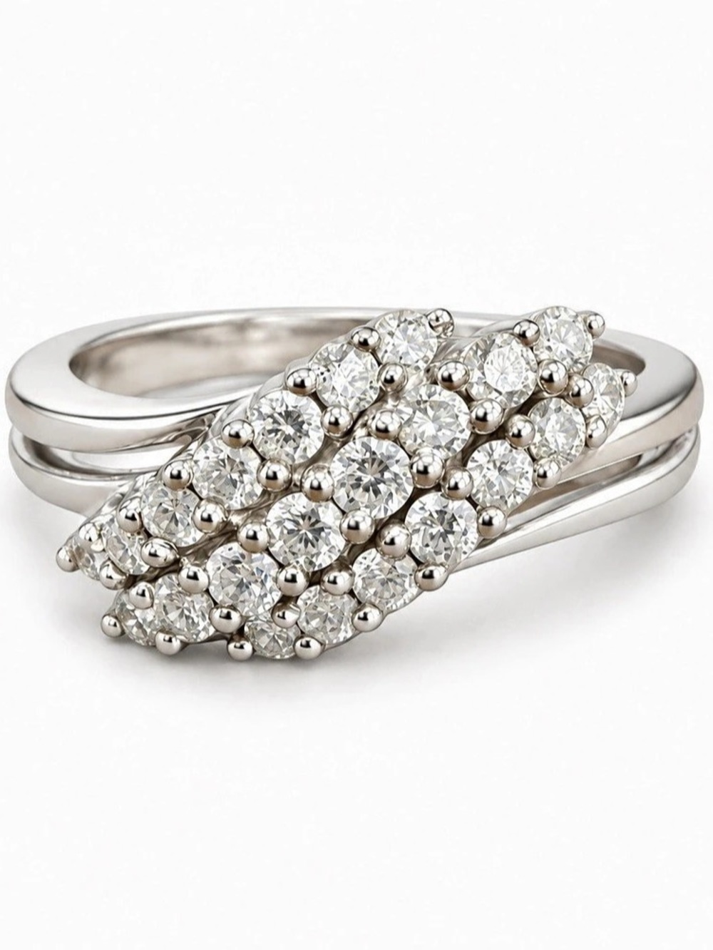 14K White Gold .55 CTW 22 Diamond Cluster Cocktail Ring Size 7